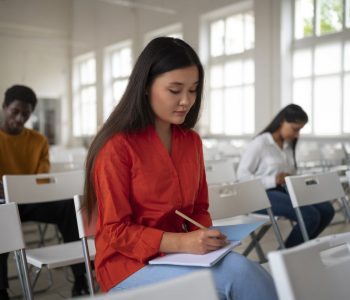 Student getting on test